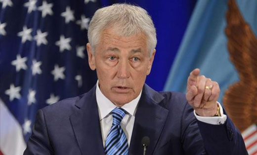 El secretario de Defensa estadounidense, Chuck Hagel, ofrece un discurso sobre los desafíos estratégicos y fiscales a los que se enfrenta el Departamento de Defensa, en la Universidad Nacional de Defensa en Washington DC, EE.UU., este 3 de abril.